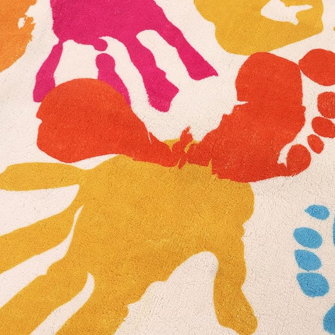 Handprints and Footprints Kids Rug for Playroom, 3'x5' Washable Colorful Nursery Rug for Boys and Girls Room, Ultra Soft Non-Slip Carpet Indoor Mat for Classroom Bedroom
