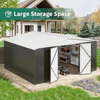 VIWAT 12x14 FT Outdoor Storage Shed, Garden Shed with Updated Frame Structure and Lockable Doors, Metal Tool Sheds for Backyard Garden Patio Lawn, White