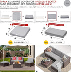 ClawsCover 7Pack Outdoor Seat and Back Cushions Replacement Covers Fit for 3/5 Pieces 4-Seater Wicker Rattan Patio Furniture Conversation Set Sectional Couch,Gray-Small (Include Cover Only)