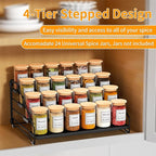 RCHYFEED Spice Rack Organizer for Cabinet Pantry,4 Tier Spice Rack Countertop,Tierd Spice Organization Easy Visibility, Depth Adjustable Seasoning Organizer for Cabinet (Black, 2Pack)