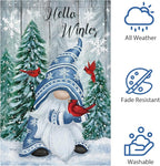 Heyfibro Hello Winter Gnome Garden Flag 28x40 Double Sided Burlap Cardinals Snowflakes Snow Yard Banner for Christmas Seasonal Outside Outdoor House Decoration (ONLY FLAG)