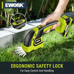 EWORK 21V Cordless Hedge Trimmer & Grass Shears 2-in-1 Handheld Small Electric Bush Trimmer with 2x2.0Ah Battery and Charger, Battery Powered Shrub Trimmer for Garden, Yard, Lawn Maintenance