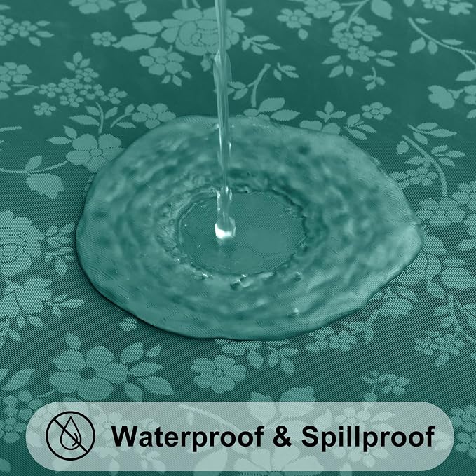 Smiry Rectangle Waterproof Heavy Duty Vinyl Tablecloths, 60 x 102 Inch | Wipeable Washable Floral Embossed Table Cover for Kitchen and Dining Room, Indoor & Outdoor Use, Green