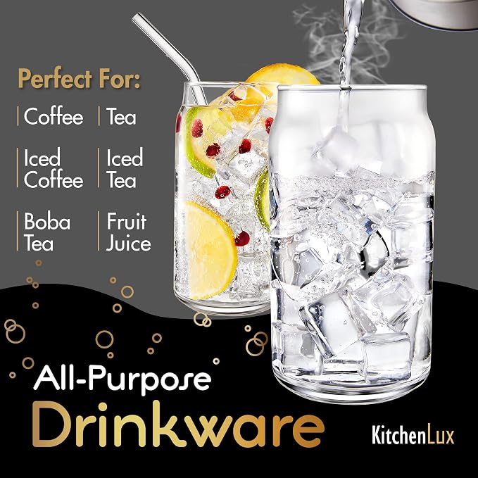 16 oz Can Shaped Glass Cups, Set of 12 Beer Can Glasses, Aesthetic Soda Can Cup Clear Glass Tumbler Beer Glasses, Cute Cups Tall Cocktail Drinkware, Cool Drinking Glasses for Kitchen, Modern Glassware