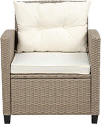 4 Piece Outdoor Patio Furniture Sets Wicker Rattan Conversation Sofa with Glass Table, Chaise Lounge and Chair for Garden Backyard, Onesize, Beige