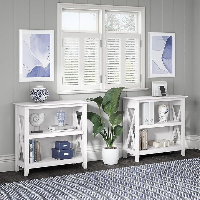 Bush Furniture Key West 2-Shelf 30-inch H Small Bookcase, Pure White Oak (KWB124WT-03)