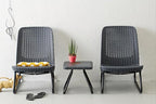 Keter Rio 3 Piece Resin Wicker Patio Furniture Set with Side Table and Outdoor Chairs, Dark Grey