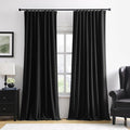 RAIN CITY Black Blackout Curtains 100 Inches Long, Custom Made Textured Linen Black Out Pleated Look Curtains with Hooks Window Drapes for Bedroom Living Room-50x100-inch 2 Panels Set