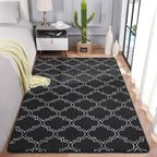 Chicrug Shag Geometric Modern Area Rug for Living Room, 3x5 Feet Large Memory Foam Indoor Carpet, Fluffy Rug for Bedroom Bedside Room Decor for Family Girls Kids Nursery, Black/White