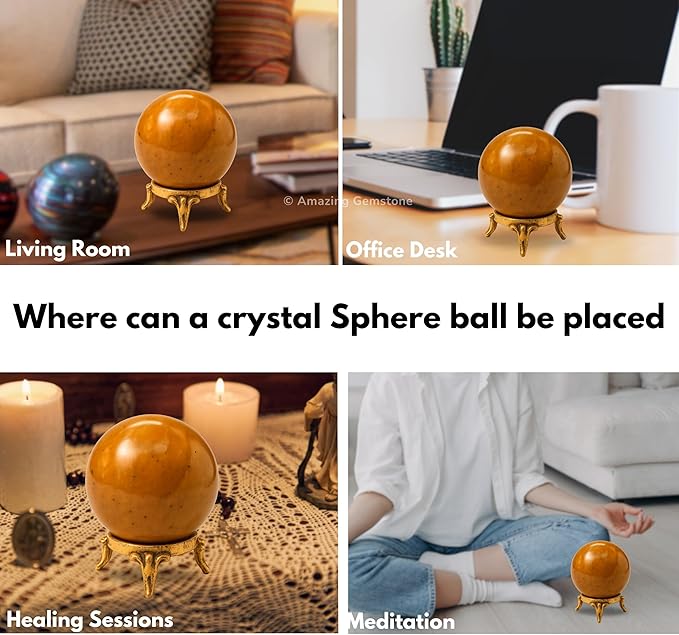 Amazing Gemstone Yellow Jasper Crystal Ball with Stand - 2 Inches Crystal Sphere Meditation Balls for Witchcraft and Decorative Balls