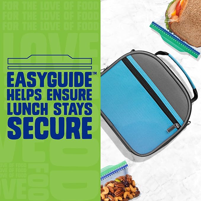 Ziploc XL Sandwich and Snack Bags with EasyGuide Texture, Plastic Storage Bags with Grip 'n Seal Technology, 30 Bags Total