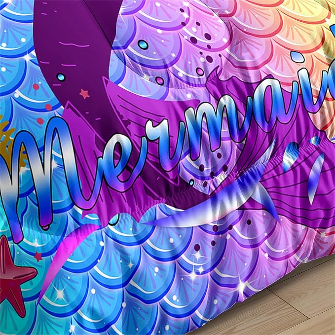 Mermaid Comforter Set Twin Fish Scale Patterns Printed Twin Bed Comforter Sets for Girls 2 Piece Kids All Season Ultra Soft MIcrofiber Mermaid Bedding Set Quilted Duvet with 1 Pillowcase, Twin Size
