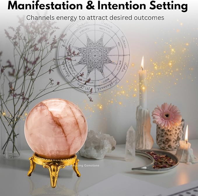 Amazing Gemstone Red Hematoid Quartz Crystal Ball with Stand - 2 Inches Crystal Sphere Meditation Balls for Witchcraft and Decorative Balls