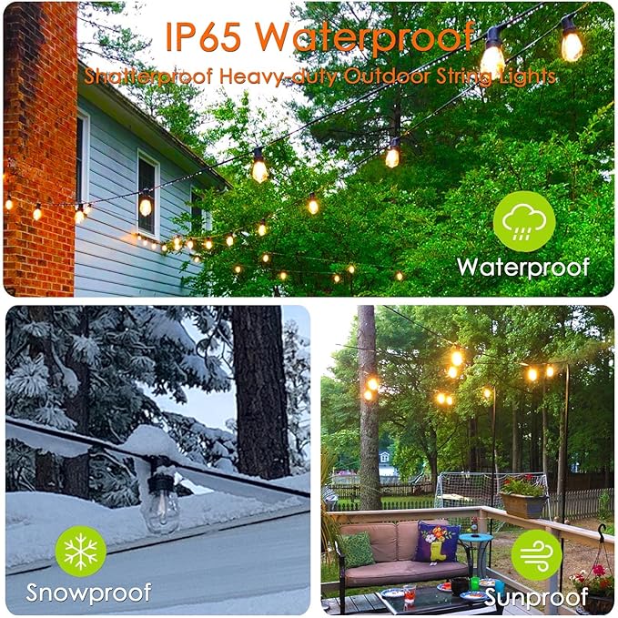 Outdoor String Lights Waterproof 150FT Patio Lights with Shatterproof 2700K Plastic Bulbs String Lights for Outside Bistro Gazebo Pergola Café Market Lights, 3-Pack