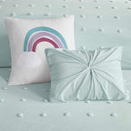 Callie Cotton Jacquard Weave Colorful Pom Pom Kids Comforter sets, Down Alternative Shabby Chic All Season Girls Bedding, Bedroom Decor, Twin/Twin XL, Aqua 4 Piece