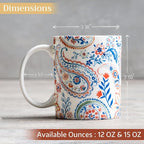 Maison d' Hermine Coffee Mug with Handles Tea Cups (15 Ounce, Pack of 1) | Fine Bone China Coffee Mugs for Hot Beverages Cappuccino Latte Home Restaurant Hotel Spring Summer -Indian Floral - Paisley