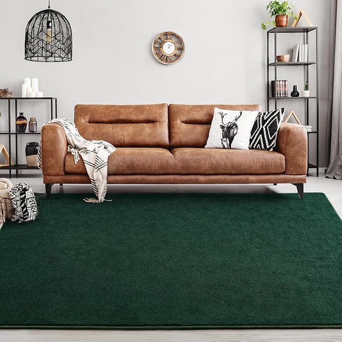 Area Rugs for Bedroom Living Room, 7x10 Dark Green Super Soft Comfy Thickened Memory-Foam Indoor Carpets, Modern Aesthetic Minimalist Carpet for Boys Girls Adults Apartment Nursery Home Décor