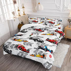 Axolotl Racing Car Comforter Set Twin Size,Extreme Sports Boys Bedding Set for Boys Teens Girls Car Racing Gifts,Race Cars Quilt Bed Set with 1 Comforter 2 Pillowcases,Multi Color