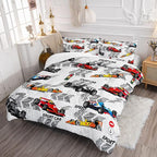 Axolotl Racing Car Comforter Set Queen Size,Extreme Sports Boys Bedding Set for Boys Teens Girls Car Racing Gifts,Race Cars Quilt Bed Set with 1 Comforter 2 Pillowcases,Multi Color