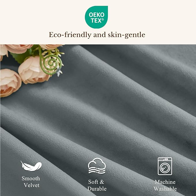 Stone Blue Velvet Window Valance Scalloped 52x18 Inch 1 Panel | Soft Wavy Blue Scalloped Curtains for Small Windows, Modern Window Treatment for Bathroom, Laundry, RV