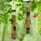 MIXXIDEA 1PK Metal Bird Feeders with 6 Feeding Ports,Tube Bird Feeder with Steel Hanger,Hard Plastic Wild Bird Feeder for Outdoors Hanging, Attracting Birds in Your Lawn, Garden, Balcony–Coffee