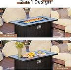 Shintenchi 5 Pieces Patio Furniture Sets w/45 inch Fire Pit Table, Outdoor Conversation Set w/50,000 BTU Steel Gas Fire Pit, Patio Sectional Sofa Set w/Glass Table &Ottoman