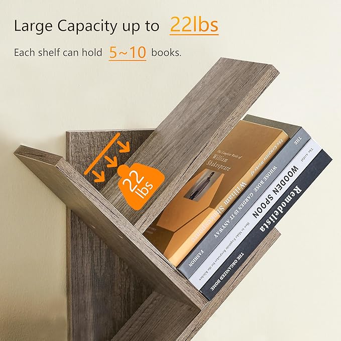 Tajsoon 3 Tier Tree Bookshelf, Small Bookshelf, Desktop Bookshelf Floor Standing Bookcase Display for CDs/Magazine/Books, Book Organizer Shelves for Bedroom, Living Room, Office, Greige