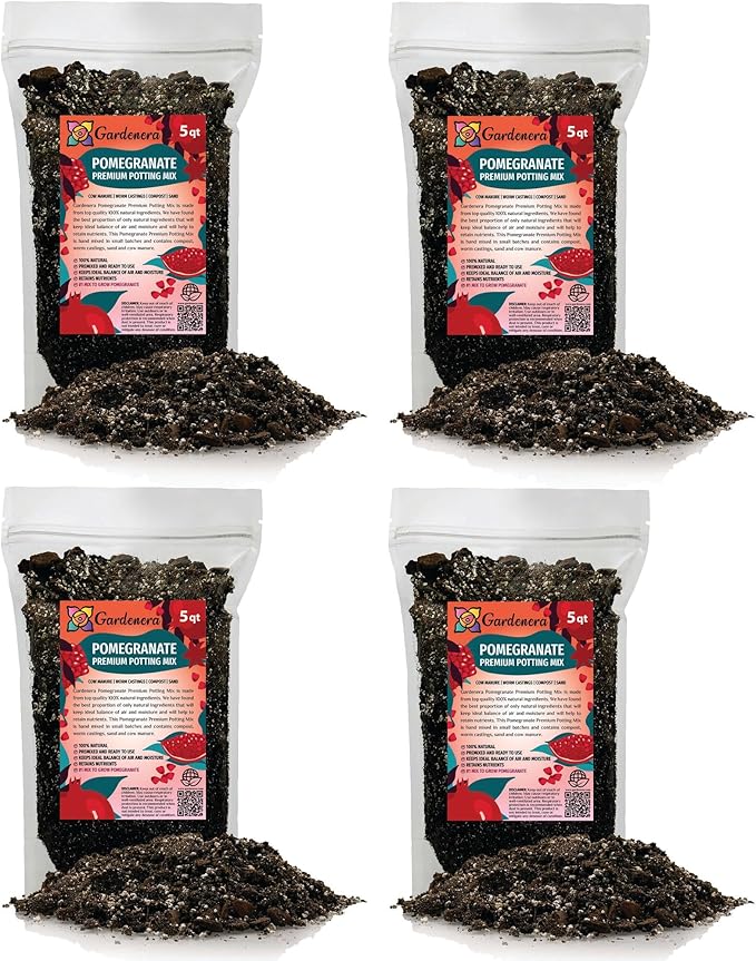 Gardenera Premium Pomegranate Potting Soil Mix - Ideal Nutrient Blend for Growing Robust, Flavorful, and Bountiful Pomegranate Trees - 1 Quart