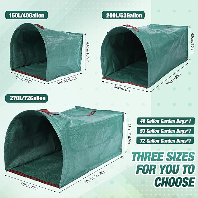 WILLBOND 3 Pcs Yard Waste Bags Large Yard Dustpan Type Garden Bag for Collecting Leaves Reusable Heavy Duty Lawn and Leaf Bag for Parties Laundry, Camping (40, 53, 72 Gallon)