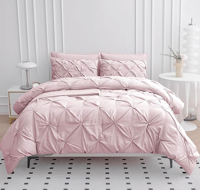 LANE LINEN Full Size Bed Set, 7 Piece Full Size Bed in a Bag Set, Soft Bedding Sets Full Size, Pintuck Full Bed Set, Full Size Comforter Sets for Girls with Sheets, Pillowcases & Shams - Sepia Rose