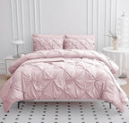 LANE LINEN Twin Comforter Set for Girls, 5 Piece Twin Size Bed in a Bag Sets, Pintuck Bedding Sets & Collections with Pink Comforter, Sheets, Pillowcases & Shams, Soft Twin Bedding Set - Sepia Rose