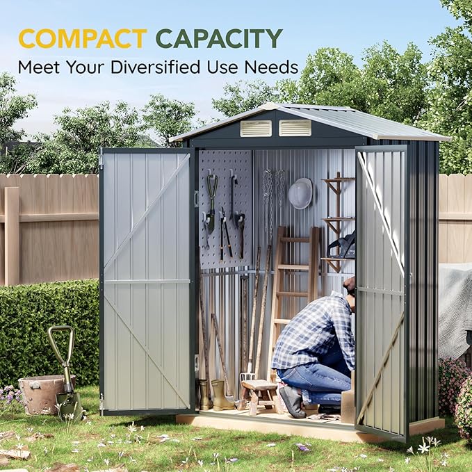 Breezz 5x3FT Vertical Outdoor Steel Storage Shed,Lockable Doors, Compact Metal Tool Shed for Garden, Backyard, Patio, Utility, and Bike Storage,Nightblue
