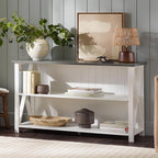 Walker Edison Solid Wood Farmhouse Storage Console, 52 Inch, White/Grey Wash