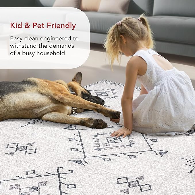 nuLOOM Evalyn Southwestern Machine Washable Ultra Thin Runner Rug, 2' 6" x 12', Cream