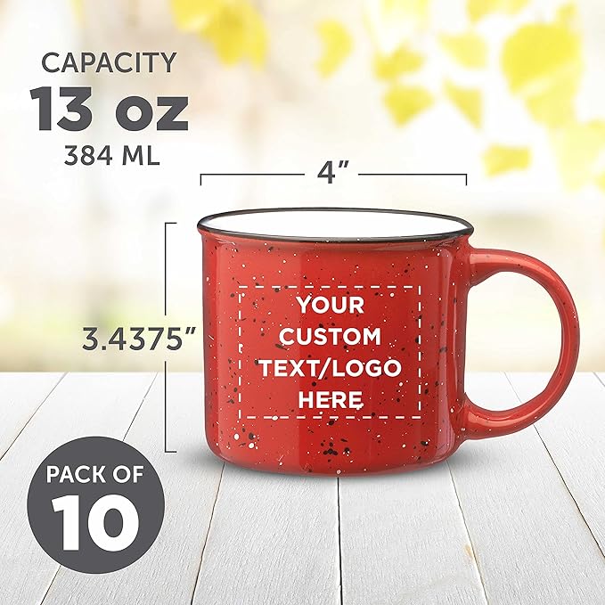 DISCOUNT PROMOS Custom Ceramic Campfire Coffee Mugs 13 oz. Set of 100, Personalized Bulk Pack - Perfect for Tea, Espresso, Cappuccino, Hot Cocoa - Red