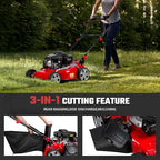 Lawn Mower Gas, Self Propelled 18-Inch 131cc Lawn Mowers & Tractors, 3-in-1 Gas-Powered Lawnmower with 50L Bag, Mulching and Side Discharge, Adjustable Cutting Height, Easy Start for Yards