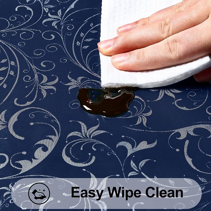 Smiry Rectangle Waterproof Heavy Duty Vinyl Tablecloths, 60 x 120 Inch | Wipeable Washable Floral Embossed Table Cover for Kitchen and Dining Room, Indoor & Outdoor Use, Dark Blue