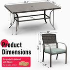 Pamapic Patio Dining Table Set, Outdoor Dining Set 7 Piece, Outdoor Wicker Furniture Set with Removable Cushions for Backyard Garden Deck/Iron Slats Table Top(Green)