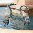 Kircust Garden Crane Statues, Standing Metal Patina Heron Decoy Outdoor Statue, 42-46 Inch Bird Yard Art for Patio Lawn Pond, Set of 2