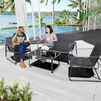 4 Pieces Patio Furniture Set Outdoor Patio Conversation Sets Poolside Lawn Chairs with Glass Coffee Table Porch Furniture for Courtyard, Garden and Balcony (Black)