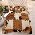 Tailor Shop Brown Cow Print Comforter Set Twin, Farmhouse Cow Print Bedding in A Bag, Leather Stitching Rustic Cowhide Comforter with 1 Matching Pillowcase Bedroom Decor………