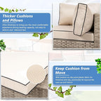 Shintenchi 7 Pieces Outdoor Patio Sectional Sofa Couch,Natural PE Wicker Furniture Conversation Sets with Washable Cushions & Glass Coffee Table for Garden, Poolside, Backyard (Khaki)