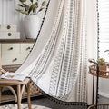 Sutuo Home Boho Curtain 84 Inches Length for Bedroom, Printed Cotton Linen Geometry Rod Pocket Chic Semi Blackout Bohemian Tassels Window Treatment for Living Room, 1 Panel 59" W x 84" L, Black