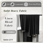 RAIN CITY Black Blackout Curtains 100 Inches Long, Custom Made Textured Linen Black Out Pleated Look Curtains with Hooks Window Drapes for Bedroom Living Room-50x100-inch 2 Panels Set