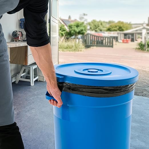PRO&Family 20 Gallon Trash Can with Lid Round Ingredient Storage Containers Recycling Bin Kitchen Garbage Can Office Garbage Can Trash Barrel Plastic Barrel Yard Waste Bin Outdoor Trashcan (1, Blue)