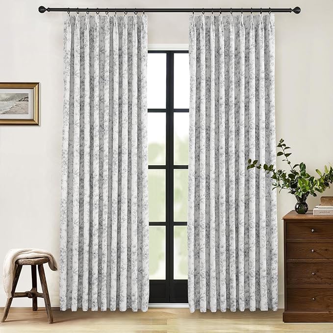 Pinch Pleated Vintage Floral Curtains - Room Darkening Drapes for Bedroom Living Room.2 Panels,100 Inches Wide 82 Inches Long