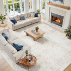 10x14 Area Rug for Living Room Bedroom: Non-Slip Modern Beige White | Machine Washable TPR Backing, Stain-Resistant Low Pile, Pet & Kid Friendly, Abstract Decor for Dining Room, Dorm, Home Office