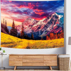 Delur Mountain Tapestry Sunset Forest Tree Nature Tapestry Wall Hanging Sunrise Psychedelic Scenic Landscape Headboard for Bedroom Living Room Home Decor (59.1" x 78.7")