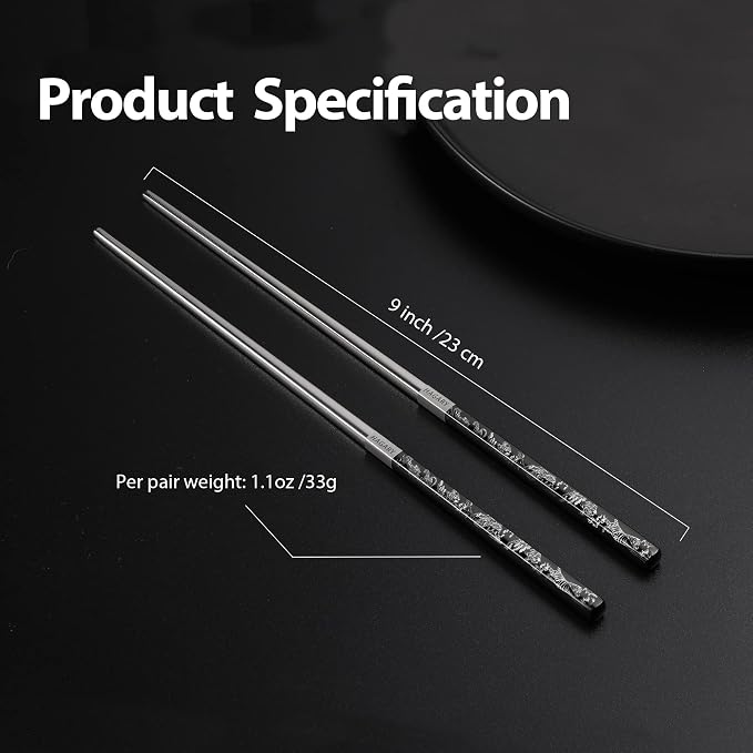Hagary Tiger Chopsticks Metal Chopsticks Reusable Designed In Korea Japanese Style Stainless Steel 316 18/10 Non-Slip Dishwasher Safe Laser Etched (Black - 5 Pairs)