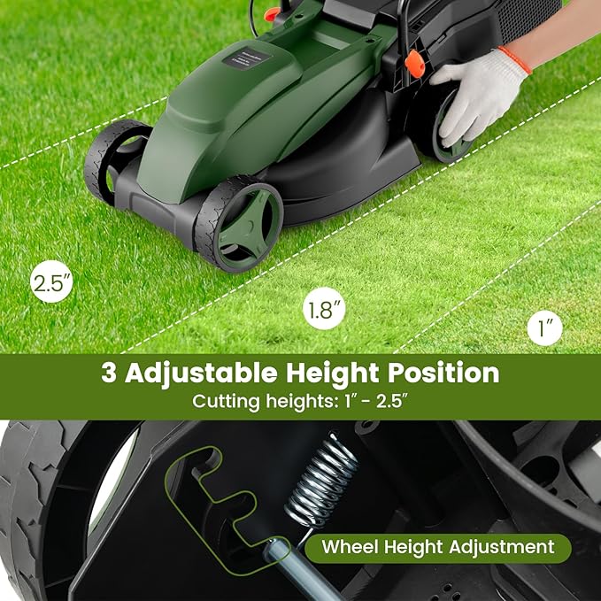 S AFSTAR Electric Lawn Mower, 10-AMP 13-Inch Corded Walk-Behind Lawnmower with Collection Box, 3 Adjustable Height Position, Self Locking Function, Push Lawn Mower for Backyard